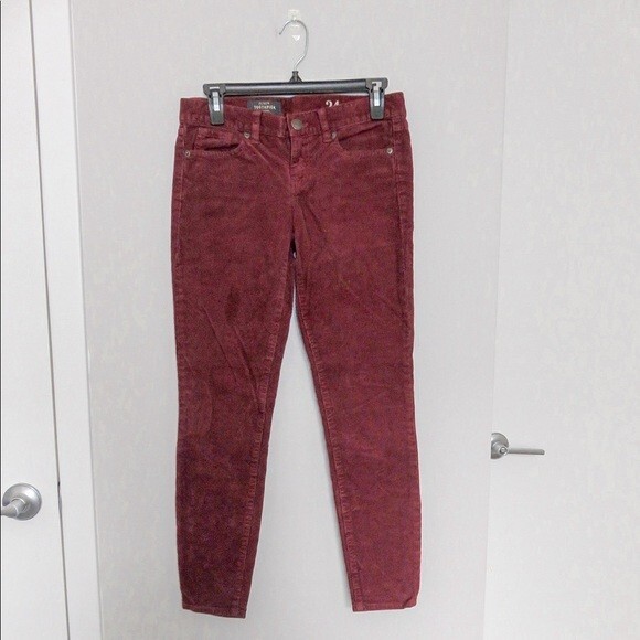 J. Crew Pants Toothpick Fitted Ankle Dark Red Corduroy Womens 24 Skinny Low Rise - Picture 1 of 8